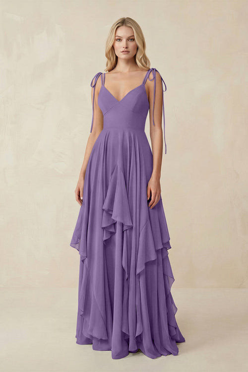 Cami Strap Ruffled A - Line Chiffon Bridesmaid Dress in Tahiti - SHE IS ME Bridesmaid Dresses
