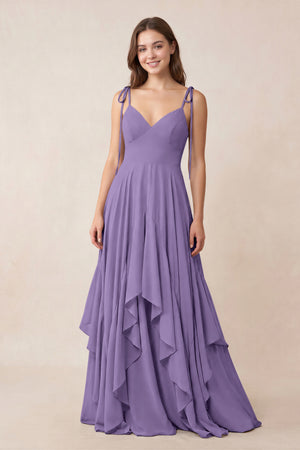 Cami Strap Ruffled A-Line Chiffon Bridesmaid Dress in Tahiti | KISSBRIDAL