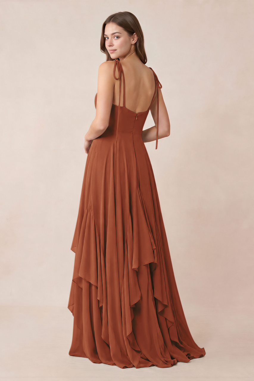 Cami Strap Ruffled A-Line Chiffon Bridesmaid Dress in Terracotta