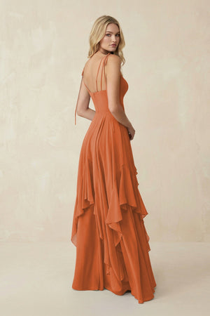 Cami Strap Ruffled A - Line Chiffon Bridesmaid Dress in Terracotta - SHE IS ME Bridesmaid Dresses