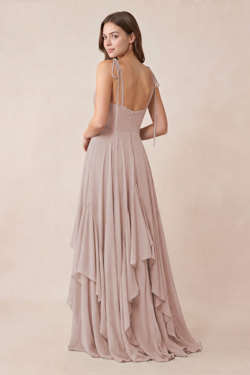 Cami Strap Ruffled A-Line Chiffon Bridesmaid Dress in Toffee
