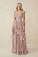 Cami Strap Ruffled A - Line Chiffon Bridesmaid Dress in Toffee - SHE IS ME Bridesmaid Dresses
