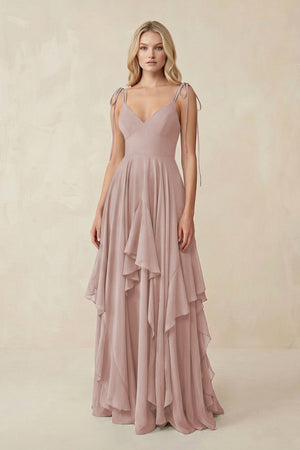 Cami Strap Ruffled A - Line Chiffon Bridesmaid Dress in Toffee - SHE IS ME Bridesmaid Dresses