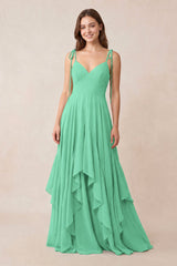 Cami Strap Ruffled A - Line Chiffon Bridesmaid Dress in Turquoise - KISS BRIDAL Bridesmaid Dresses