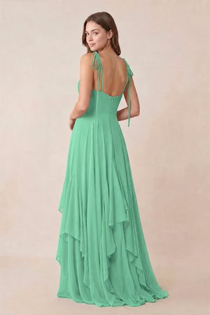 Cami Strap Ruffled A - Line Chiffon Bridesmaid Dress in Turquoise - KISS BRIDAL Bridesmaid Dresses