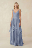 Cami Strap Ruffled A - Line Chiffon Bridesmaid Dress in Twilight - KISS BRIDAL Bridesmaid Dresses