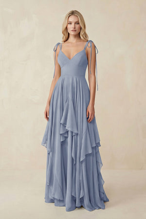 Cami Strap Ruffled A - Line Chiffon Bridesmaid Dress in Twilight - KISS BRIDAL Bridesmaid Dresses
