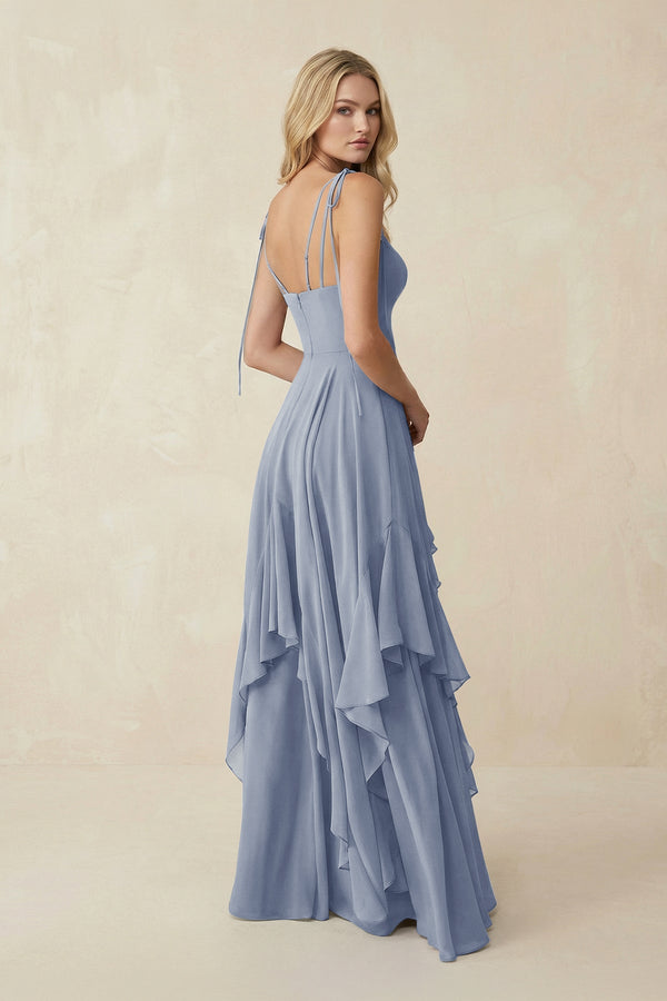 Cami Strap Ruffled A - Line Chiffon Bridesmaid Dress in Twilight - KISS BRIDAL Bridesmaid Dresses