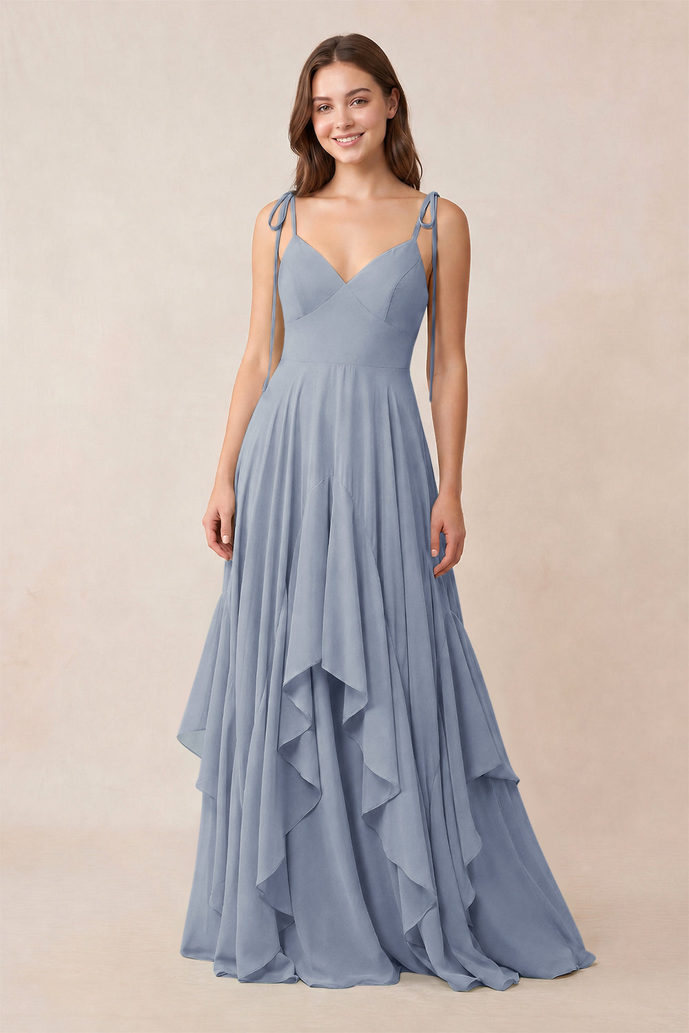 Cami Strap Ruffled A-Line Chiffon Bridesmaid Dress in Twilight