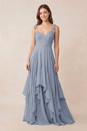 Cami Strap Ruffled A - Line Chiffon Bridesmaid Dress in Twilight - KISS BRIDAL Bridesmaid Dresses