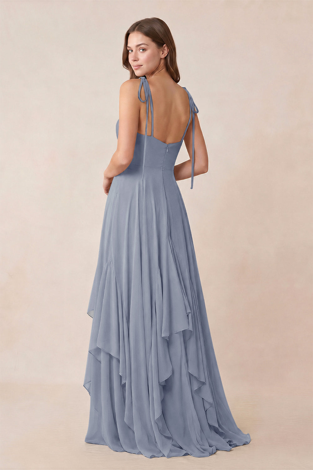 Cami Strap Ruffled A-Line Chiffon Bridesmaid Dress in Twilight