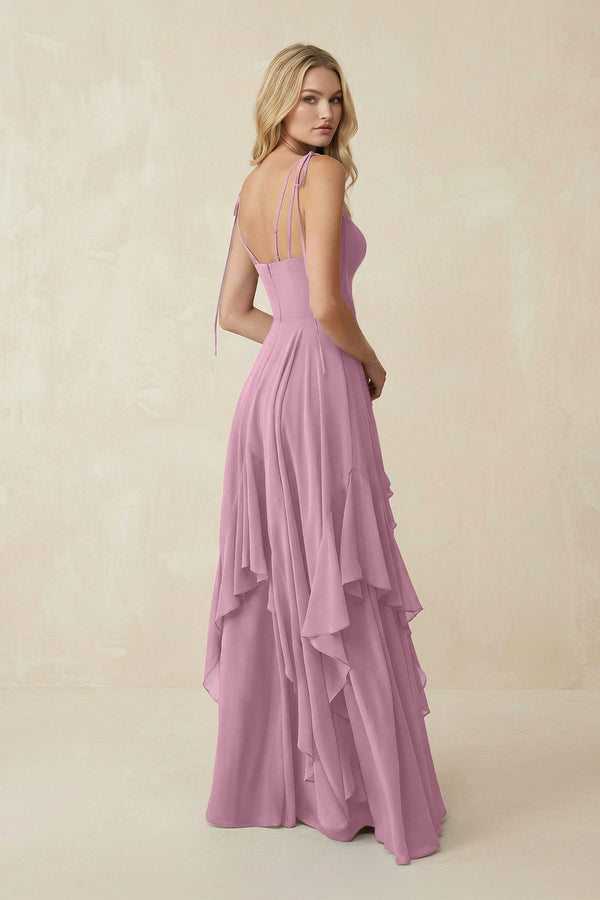 Cami Strap Ruffled A - Line Chiffon Bridesmaid Dress in Vintage Mauve - SHE IS ME Bridesmaid Dresses
