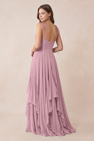 Cami Strap Ruffled A-Line Chiffon Bridesmaid Dress in Vintage Mauve (2) | KISSBRIDAL