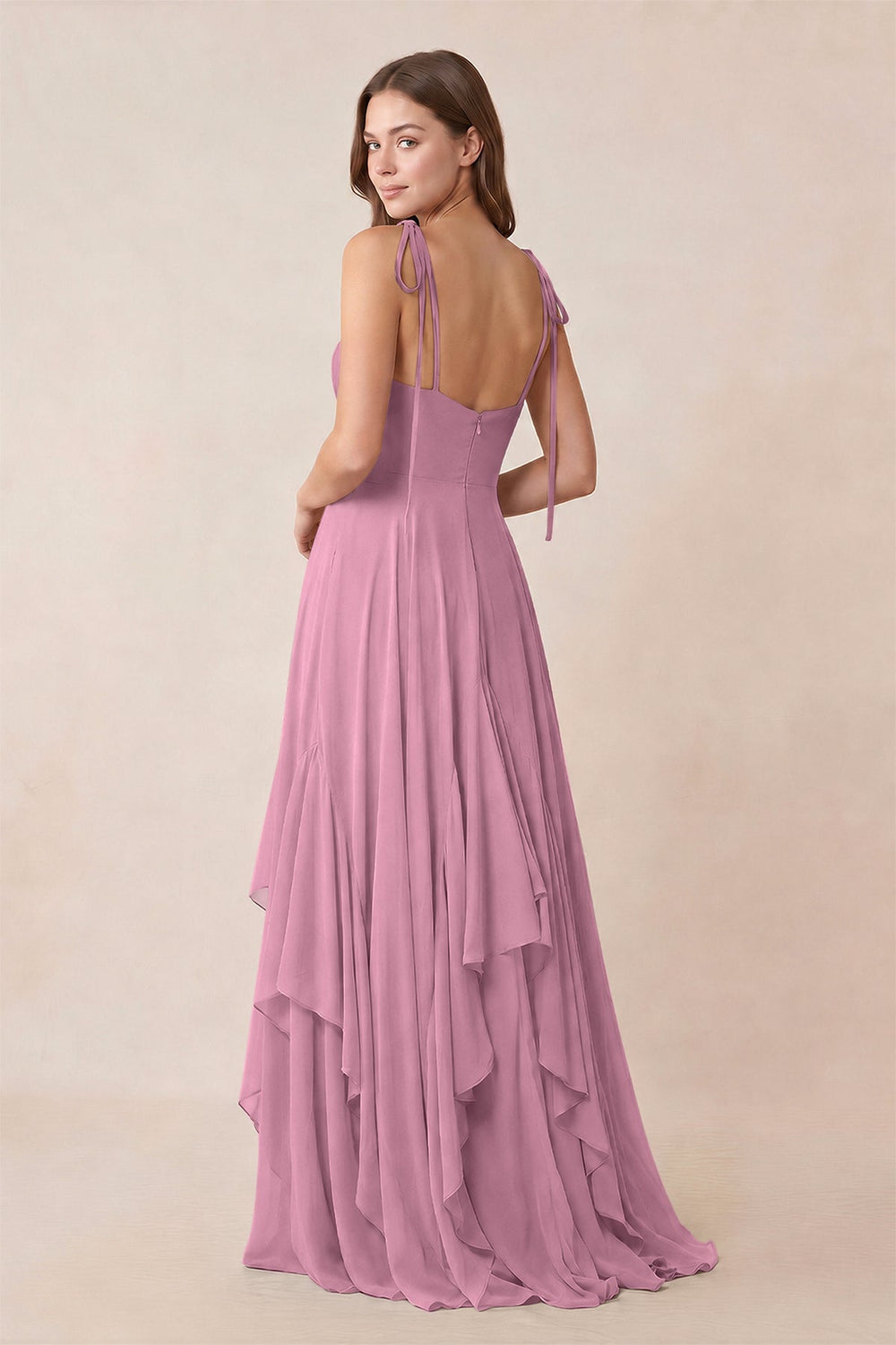 Cami Strap Ruffled A-Line Chiffon Bridesmaid Dress in Vintage Mauve