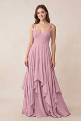 Cami Strap Ruffled A-Line Chiffon Bridesmaid Dress in Vintage Mauve | KISSBRIDAL
