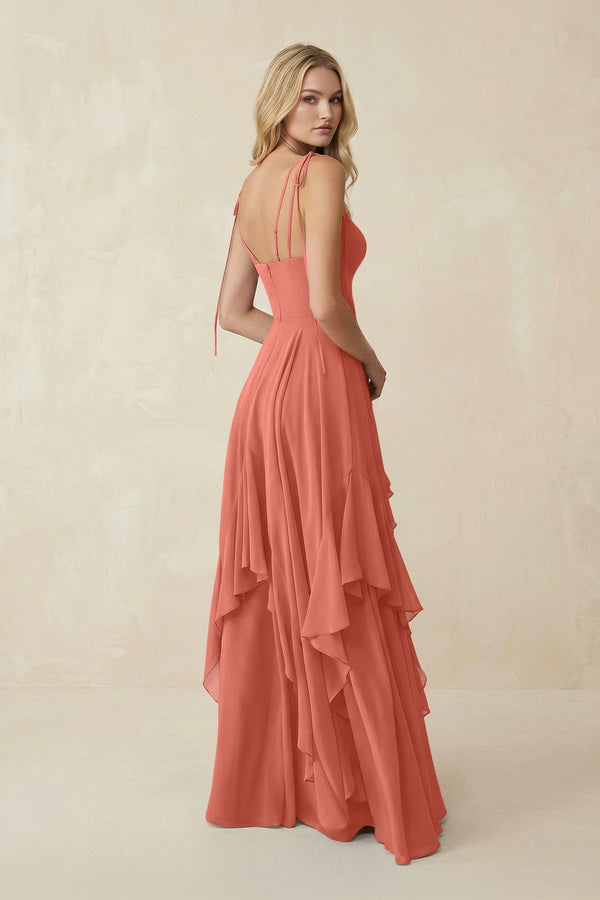Cami Strap Ruffled A - Line Chiffon Bridesmaid Dress in Wild Rose - SHE IS ME Bridesmaid Dresses