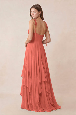 Cami Strap Ruffled A - Line Chiffon Bridesmaid Dress in Wild Rose - KISS BRIDAL Bridesmaid Dresses