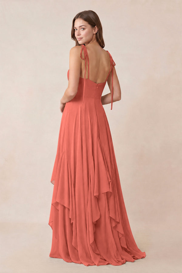 Cami Strap Ruffled A - Line Chiffon Bridesmaid Dress in Wild Rose - KISS BRIDAL Bridesmaid Dresses