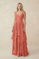 Cami Strap Ruffled A - Line Chiffon Bridesmaid Dress in Wild Rose - SHE IS ME Bridesmaid Dresses