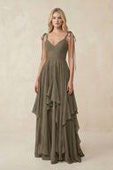 Cami Strap Ruffled A - Line Chiffon Bridesmaid Dress in Willow Green - SHE IS ME Bridesmaid Dresses