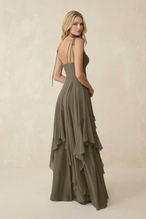 Cami Strap Ruffled A - Line Chiffon Bridesmaid Dress in Willow Green - SHE IS ME Bridesmaid Dresses