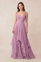 Cami Strap Ruffled A - Line Chiffon Bridesmaid Dress in Wisteria - KISS BRIDAL Bridesmaid Dresses