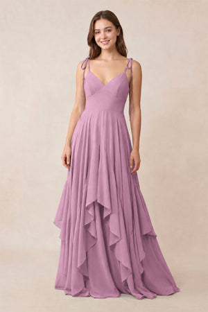 Cami Strap Ruffled A - Line Chiffon Bridesmaid Dress in Wisteria - KISS BRIDAL Bridesmaid Dresses