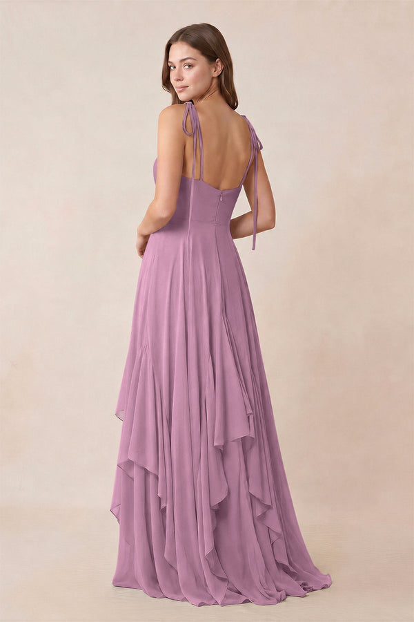Cami Strap Ruffled A - Line Chiffon Bridesmaid Dress in Wisteria - KISS BRIDAL Bridesmaid Dresses