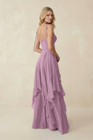 Cami Strap Ruffled A - Line Chiffon Bridesmaid Dress in Wisteria - SHE IS ME Bridesmaid Dresses