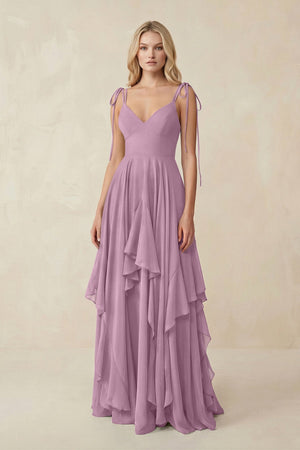 Cami Strap Ruffled A - Line Chiffon Bridesmaid Dress in Wisteria - SHE IS ME Bridesmaid Dresses