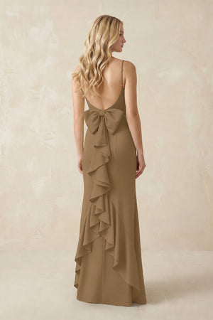 Cami Strap Ruffled Satin Bridesmaid Dress With Bow in Apple Cinnamon (2) | KISSBRIDAL