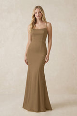 Cami Strap Ruffled Satin Bridesmaid Dress With Bow in Apple Cinnamon | KISSBRIDAL