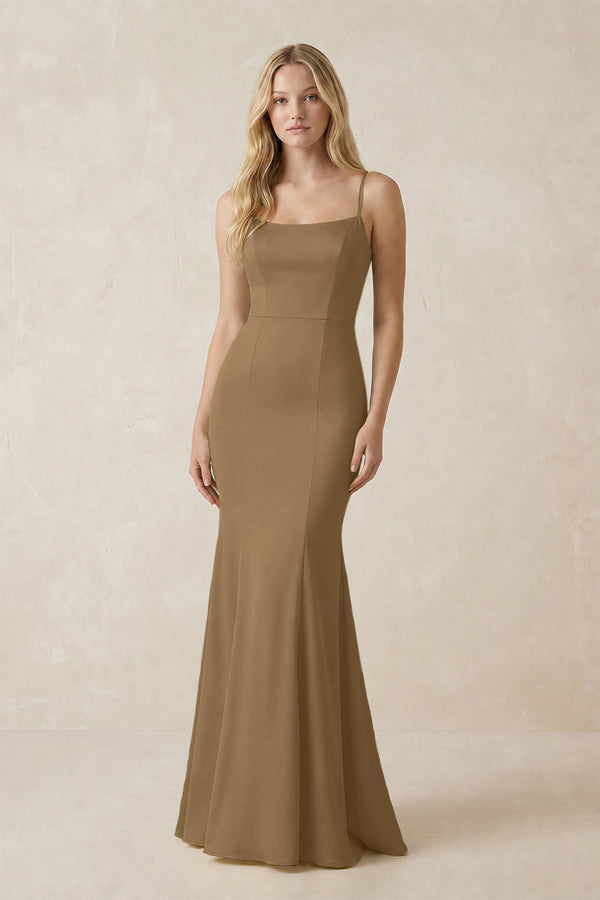 Cami Strap Ruffled Satin Bridesmaid Dress With Bow in Apple Cinnamon | KISSBRIDAL