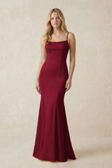 Cami Strap Ruffled Satin Bridesmaid Dress With Bow in Berry - KISSBRIDAL