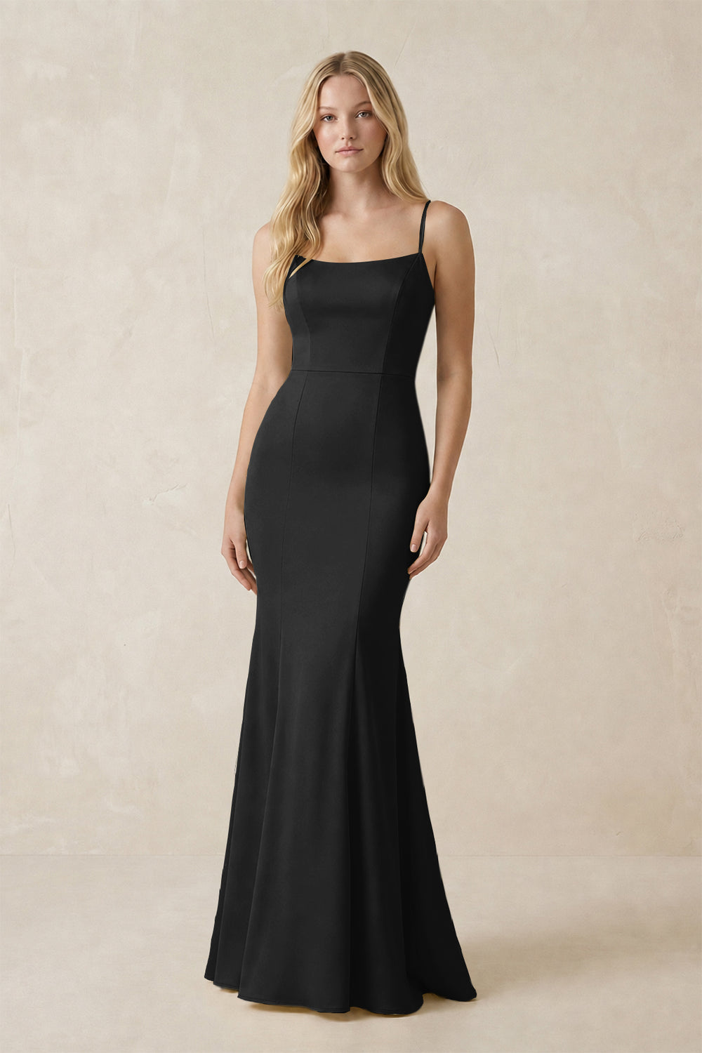 Cami Strap Ruffled Satin Bridesmaid Dress With Bow in Black