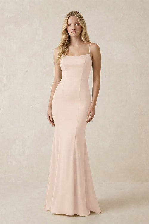 Cami Strap Ruffled Satin Bridesmaid Dress With Bow in Buttercream | KISSBRIDAL