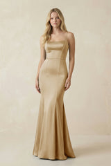 Cami Strap Ruffled Satin Bridesmaid Dress With Bow in Champagne - KISS BRIDAL Bridesmaid Dresses