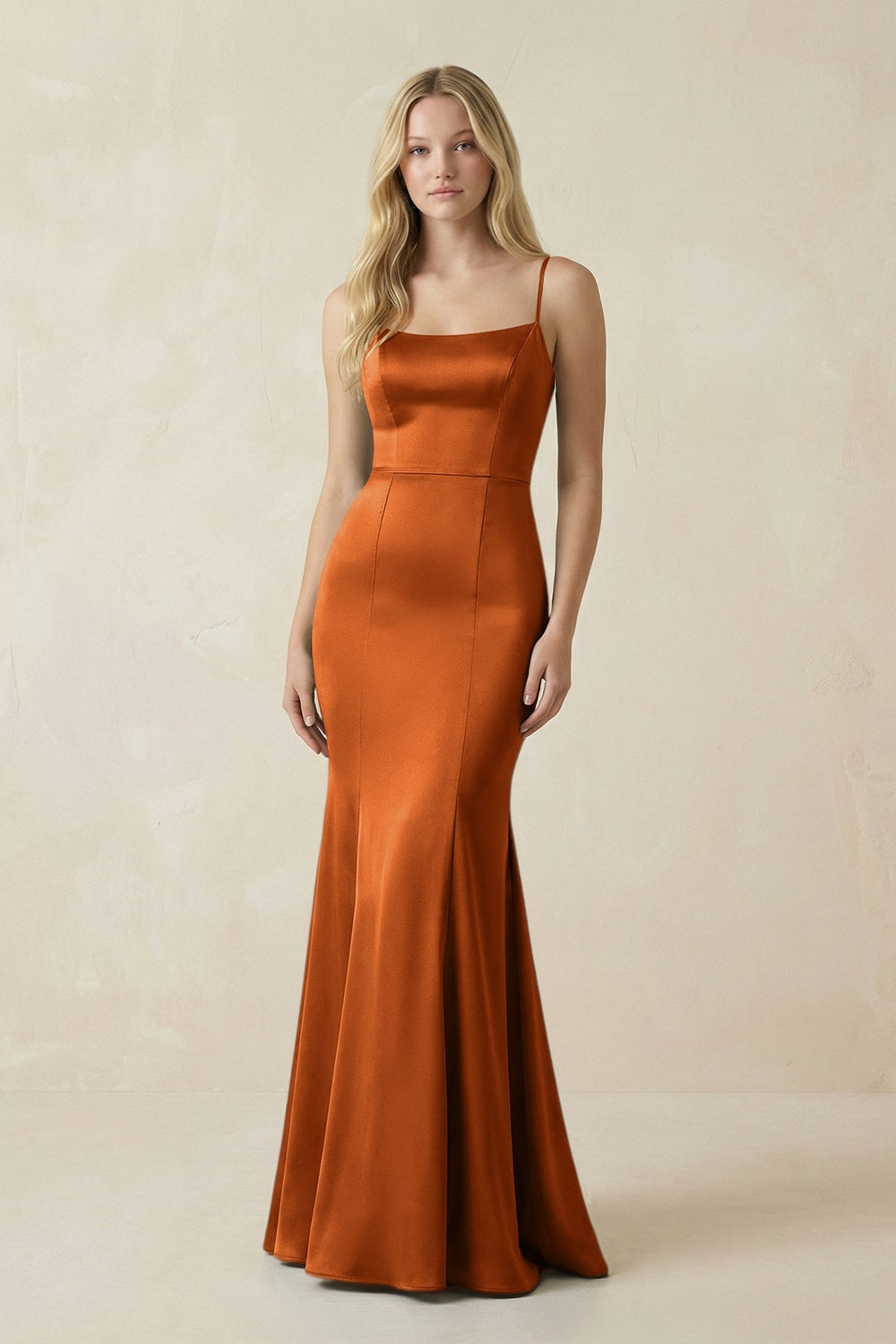 Cami Strap Ruffled Satin Bridesmaid Dress With Bow in Cinnamon - KISS BRIDAL Bridesmaid Dresses