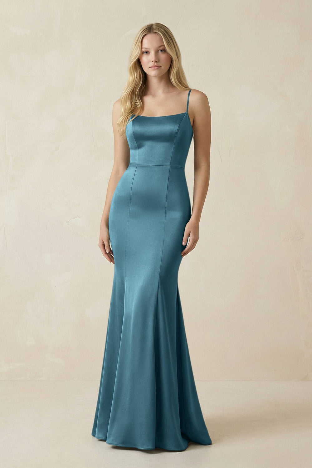 Cami Strap Ruffled Satin Bridesmaid Dress With Bow in Dark Teal - KISS BRIDAL Bridesmaid Dresses