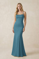 Cami Strap Ruffled Satin Bridesmaid Dress With Bow in Dark Teal | KISSBRIDAL