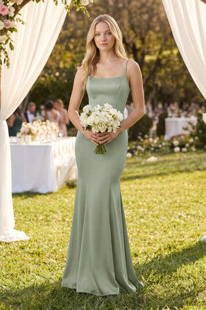 Cami Strap Ruffled Satin Bridesmaid Dress With Bow in Dove Gray - SHE IS ME Bridesmaid Dresses