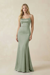 Cami Strap Ruffled Satin Bridesmaid Dress With Bow in Dove Gray - KISS BRIDAL Bridesmaid Dresses
