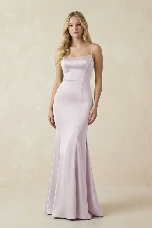 Cami Strap Ruffled Satin Bridesmaid Dress With Bow in Dusk - KISS BRIDAL Bridesmaid Dresses