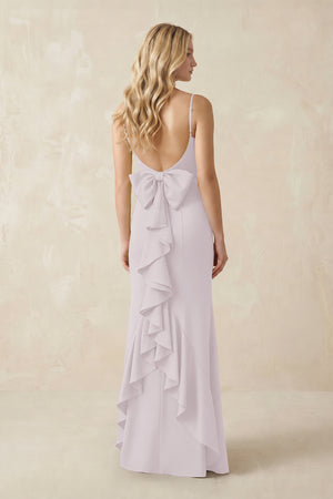 Cami Strap Ruffled Satin Bridesmaid Dress With Bow in Dusk (2) | KISSBRIDAL
