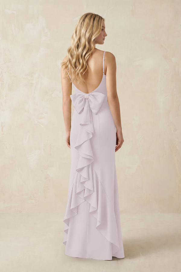 Cami Strap Ruffled Satin Bridesmaid Dress With Bow in Dusk (2) | KISSBRIDAL