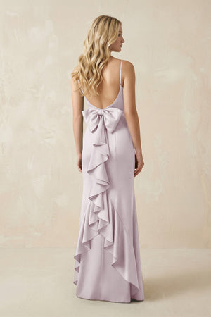 Cami Strap Ruffled Satin Bridesmaid Dress With Bow in Dusk - KISS BRIDAL Bridesmaid Dresses