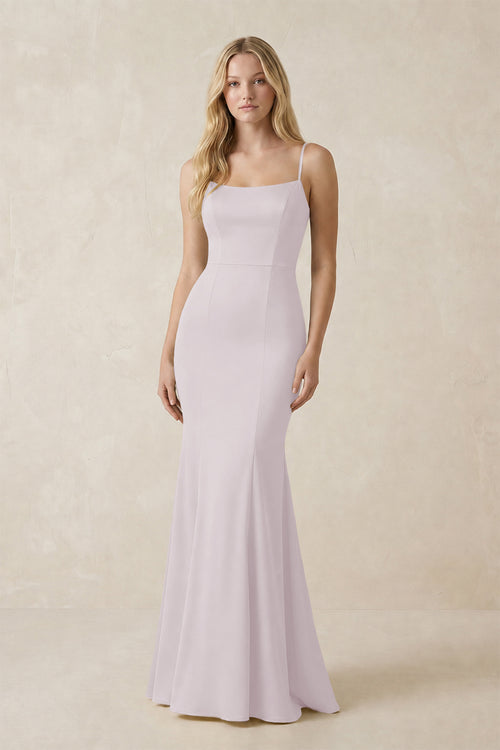 Cami Strap Ruffled Satin Bridesmaid Dress With Bow in Dusk | KISSBRIDAL