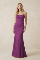 Cami Strap Ruffled Satin Bridesmaid Dress With Bow in Fig | KISSBRIDAL