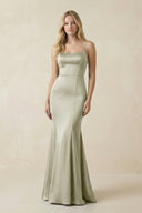Cami Strap Ruffled Satin Bridesmaid Dress With Bow in Frost - KISS BRIDAL Bridesmaid Dresses