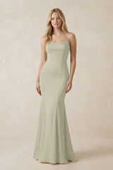 Cami Strap Ruffled Satin Bridesmaid Dress With Bow in Frost | KISSBRIDAL